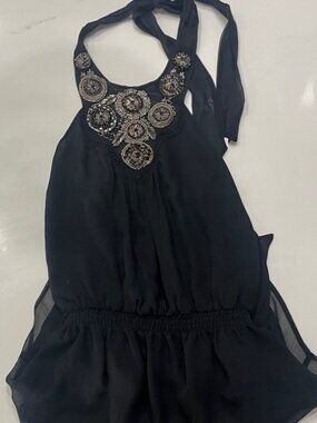 Bebe Black Halter Top with Embellished Details